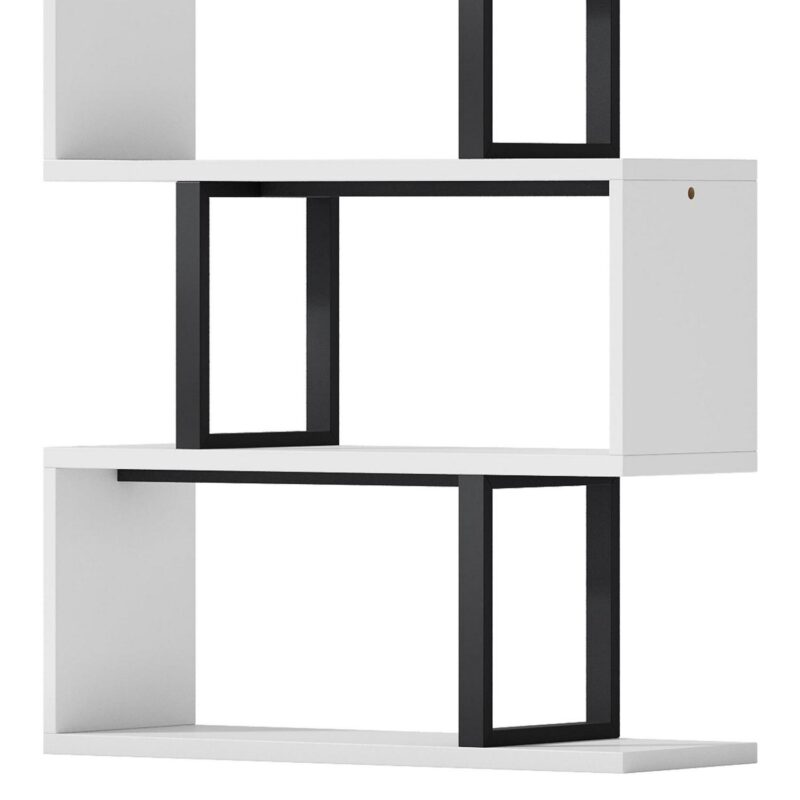 Dextrus 6-Tier S-Shaped Bookshelf , Geometric Tall Bookcase Wooden, Open Display Storage Rack Shelves Freestanding Z-Shelf Open Shelf for Living Room Home Office, White - Image 4