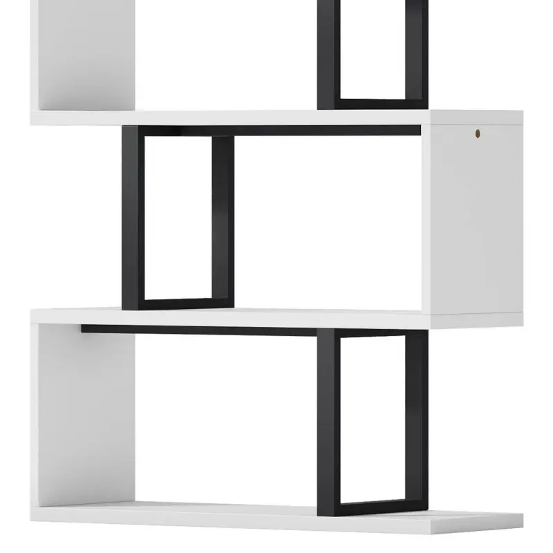 Dextrus 6-Tier S-Shaped Bookshelf , Geometric Tall Bookcase Wooden, Open Display Storage Rack Shelves Freestanding Z-Shelf Open Shelf for Living Room Home Office, White - Image 4