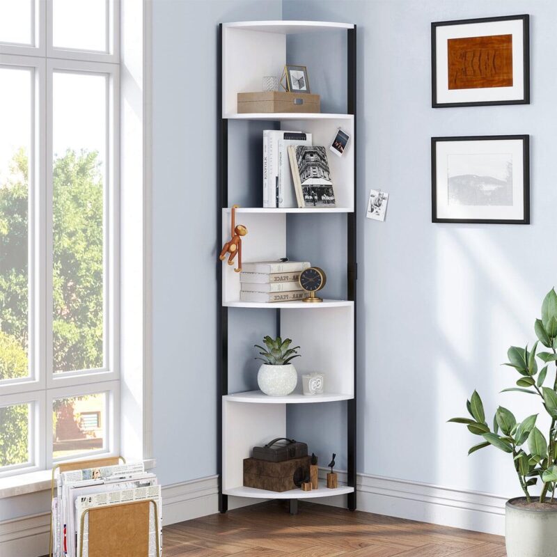 Dextrus 6-Tiers Corner Shelf 68.8  Tall Corner Storage Stand Unit , Corner Bookshelf Modern Free Standing Bookcase for Living Room, Home Office, White - Image 4