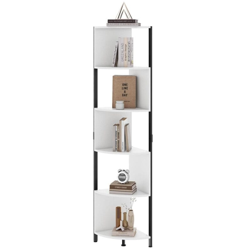Dextrus 6-Tiers Corner Shelf, Narrow Open Shelf, Modern Corner Bookshelf and Bookcase, Corner Storage Rack Plant Stand for Home Office, White - Image 2