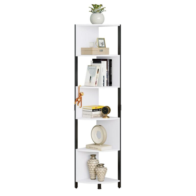 Dextrus 6-Tiers Corner Shelf 68.8  Tall Corner Storage Stand Unit , Corner Bookshelf Modern Free Standing Bookcase for Living Room, Home Office, White - Image 8