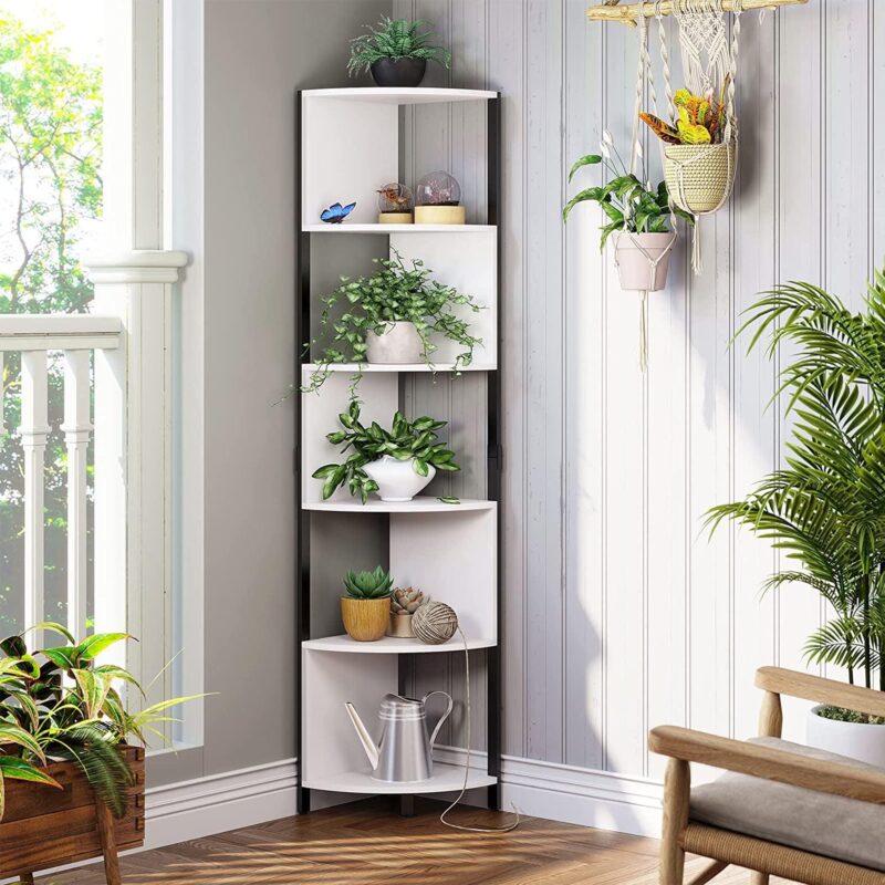 Dextrus 6-Tiers Corner Shelf 68.8  Tall Corner Storage Stand Unit , Corner Bookshelf Modern Free Standing Bookcase for Living Room, Home Office, White - Image 9