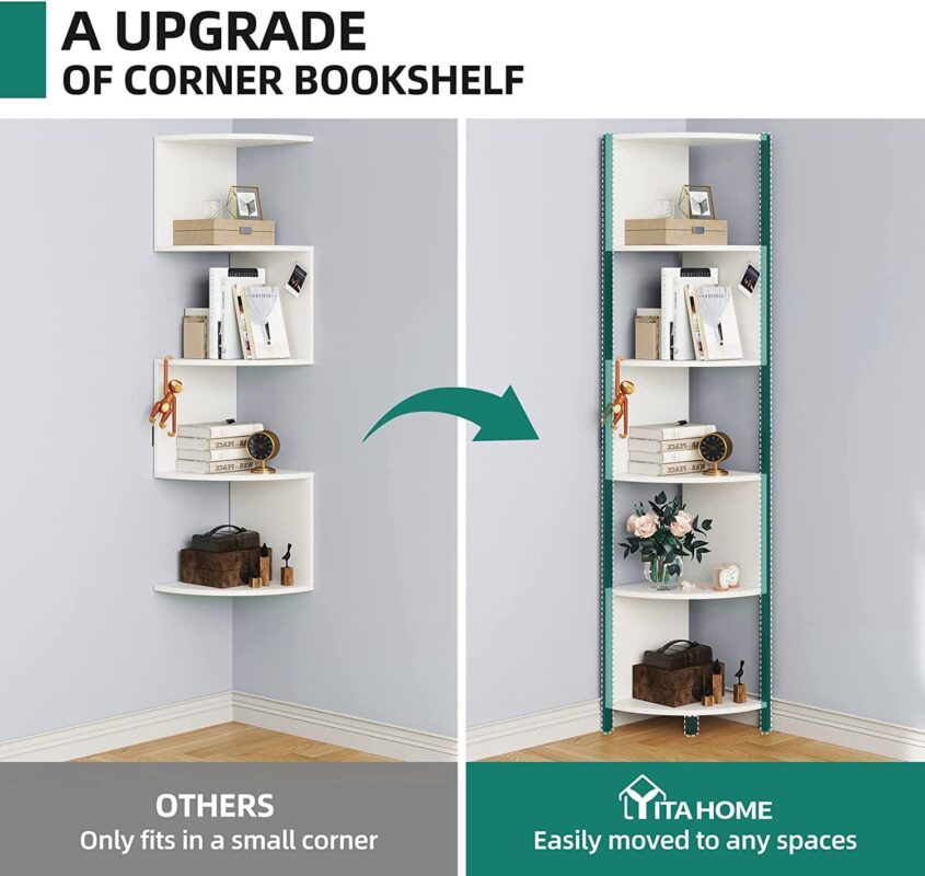 Dextrus 6-Tiers Corner Shelf 68.8  Tall Corner Storage Stand Unit , Corner Bookshelf Modern Free Standing Bookcase for Living Room, Home Office, White - Image 5
