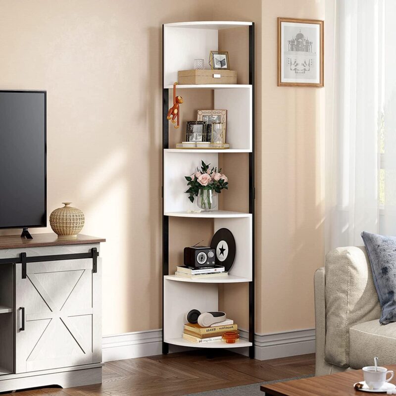 Dextrus 6-Tiers Corner Shelf 68.8  Tall Corner Storage Stand Unit , Corner Bookshelf Modern Free Standing Bookcase for Living Room, Home Office, White - Image 2