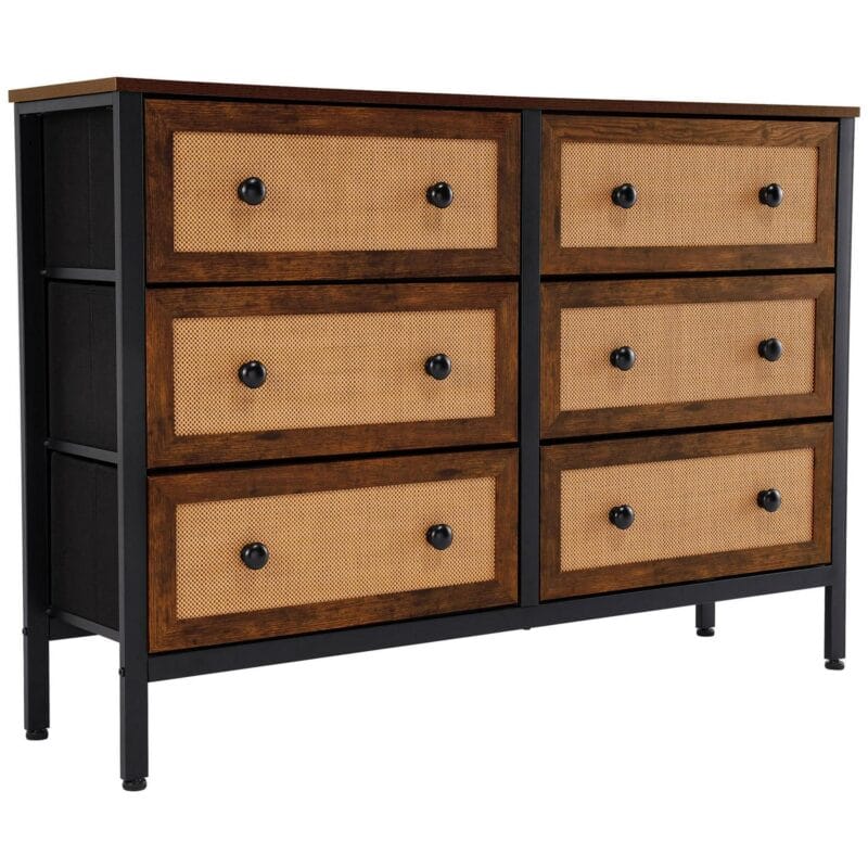Dextrus Chest of Drawers, Heavy Duty Rattan Woven 6-Drawer Dresser, Storage Organizer Unit for Bedroom, Living Room, Hallways, Entryways, Rustic Brown - Image 5