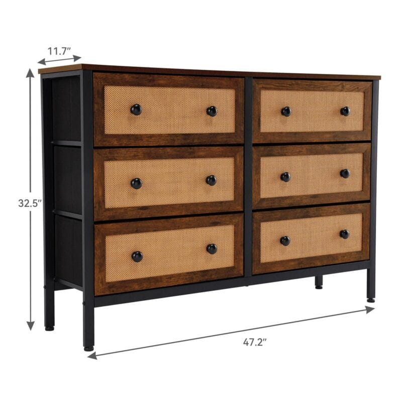 Dextrus Chest of Drawers, Heavy Duty Rattan Woven 6-Drawer Dresser, Storage Organizer Unit for Bedroom, Living Room, Hallways, Entryways, Rustic Brown - Image 3