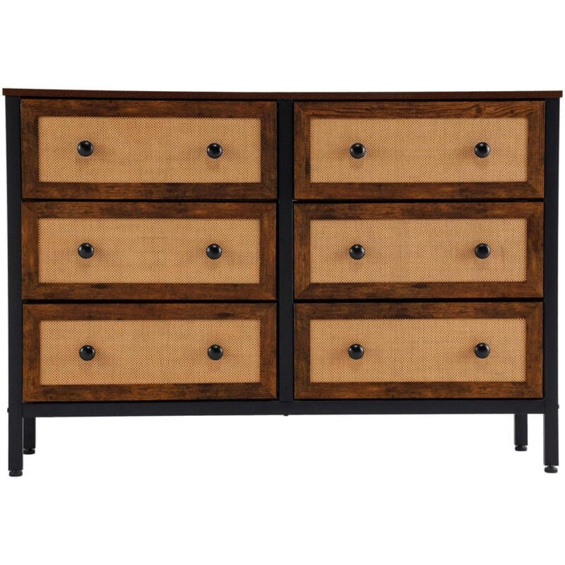 Dextrus Chest of Drawers, Heavy Duty Rattan Woven 6-Drawer Dresser, Storage Organizer Unit for Bedroom, Living Room, Hallways, Entryways, Rustic Brown - Image 4