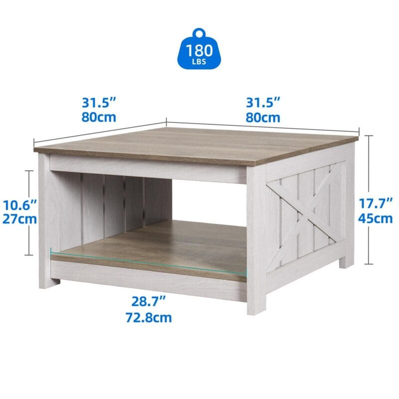 Dextrus Coffee Table with Storage, Square Wood Farmhouse Coffee Table with Barn Door for Living Room, Grey Wash - Image 7
