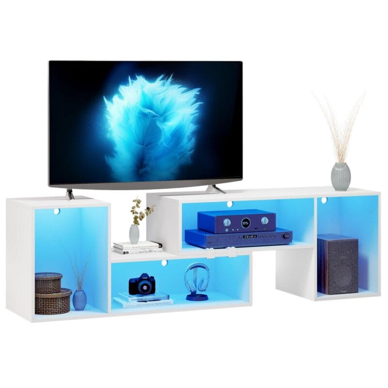 Dextrus DIY Deformable TV Stand with LED Strip, Modern Entertainment Center, 2 PCS Media Console Cabinet for 45 - 70 inch TVs, White