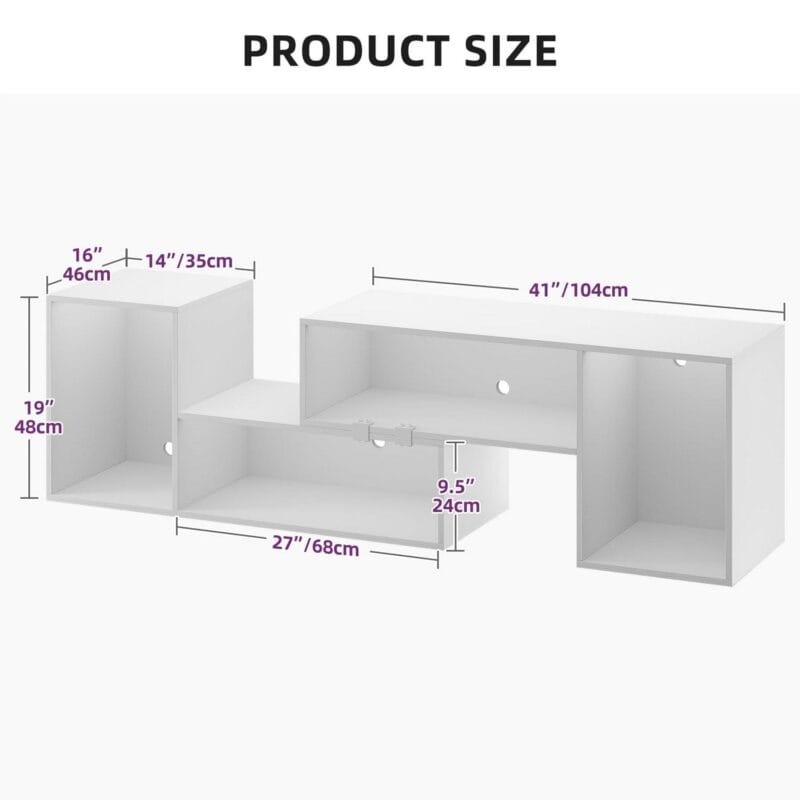 Dextrus DIY Deformable TV Stand with LED Strip, Modern Entertainment Center, 2 PCS Media Console Cabinet for 45 - 70 inch TVs, White - Image 10