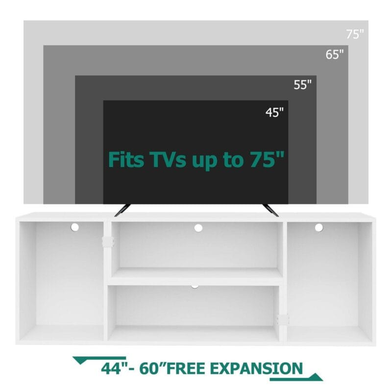 Dextrus DIY Deformable TV Stand with LED Strip, Modern Entertainment Center, 2 PCS Media Console Cabinet for 45 - 70 inch TVs, White - Image 8
