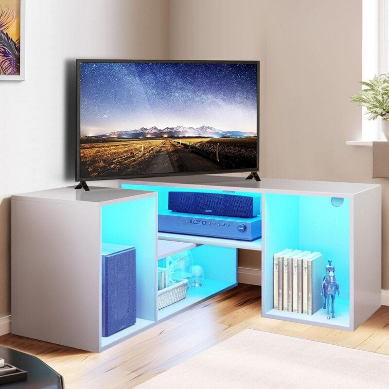 Dextrus DIY Deformable TV Stand with LED Strip, Modern Entertainment Center, 2 PCS Media Console Cabinet for 45 - 70 inch TVs, White - Image 4