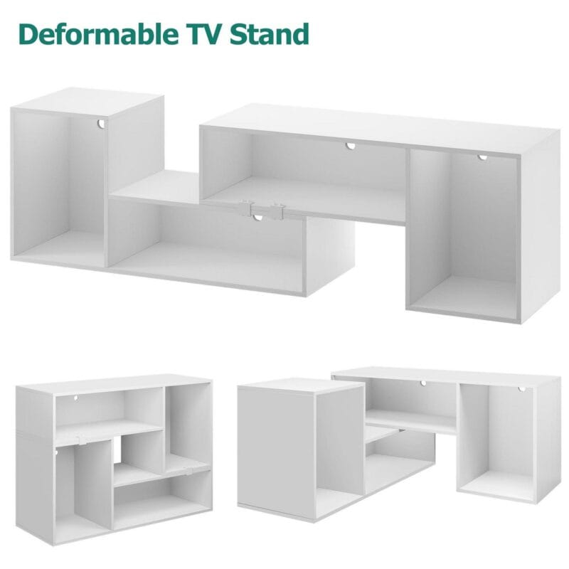 Dextrus DIY Deformable TV Stand with LED Strip, Modern Entertainment Center, 2 PCS Media Console Cabinet for 45 - 70 inch TVs, White - Image 9