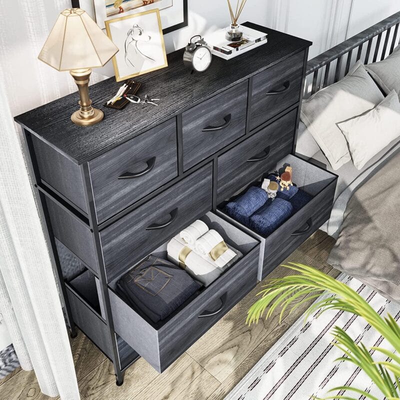 Dextrus Dresser with 9 Drawers - Organizer Unit for Living Room, Hallway, Closets and Nursery, Charcoal Black Wood Grain - Image 4