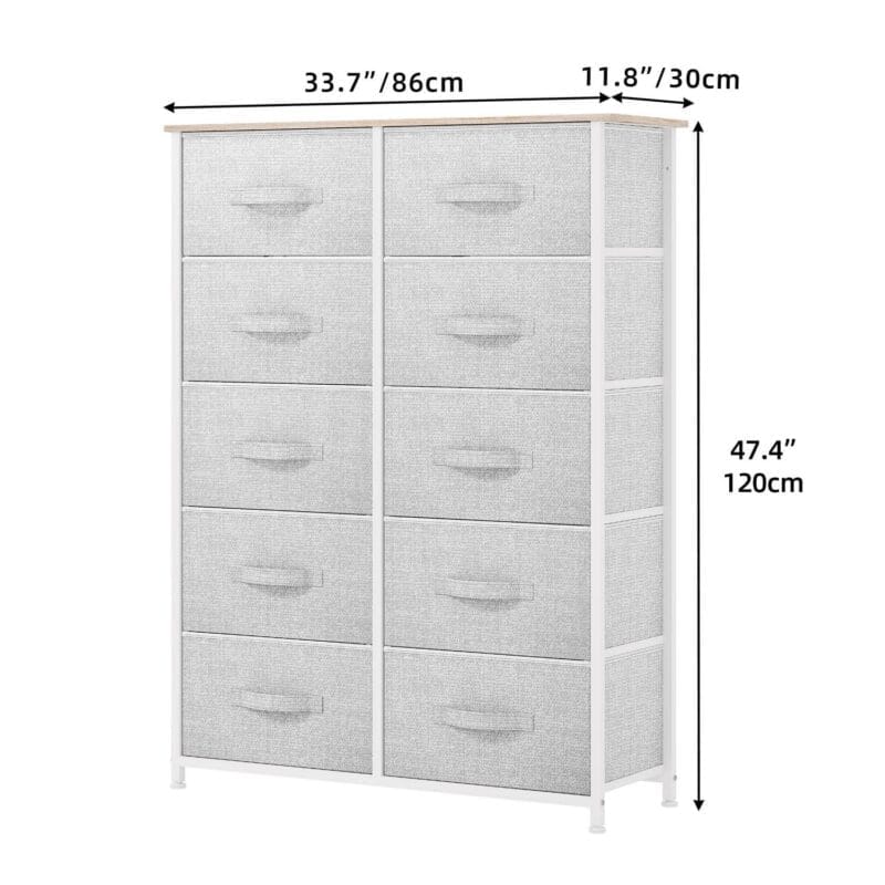 Dextrus Dressers with 10 Drawers - Fabric Storage Tower, Organizer Unit for Bedroom, Living Room, Hallway, Cool Gray - Image 8