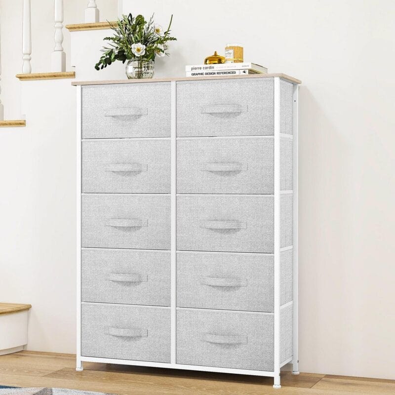 Dextrus Dressers with 10 Drawers - Fabric Storage Tower, Organizer Unit for Bedroom, Living Room, Hallway, Cool Gray