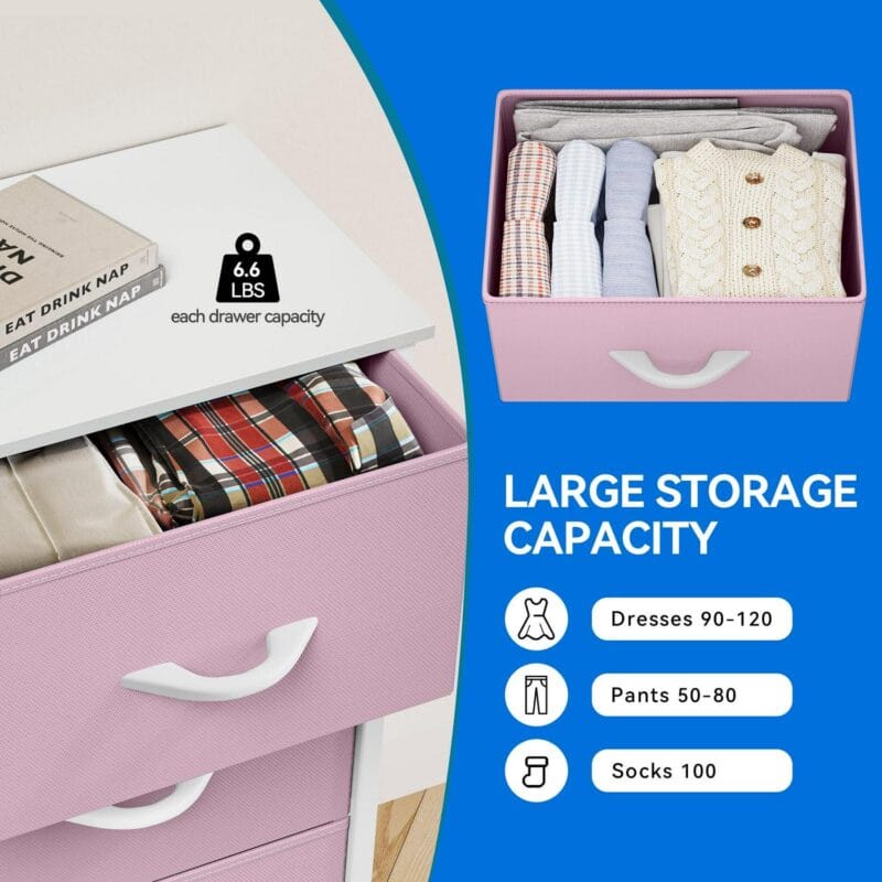Dextrus Fabric Dresser for Bedroom, Tall Storage Dresser with 8 Drawers, Black Dresser and Chest of Drawers, Storage Drawer Organizer for Closet, Bedroom, Living Room(Pink) - Image 5