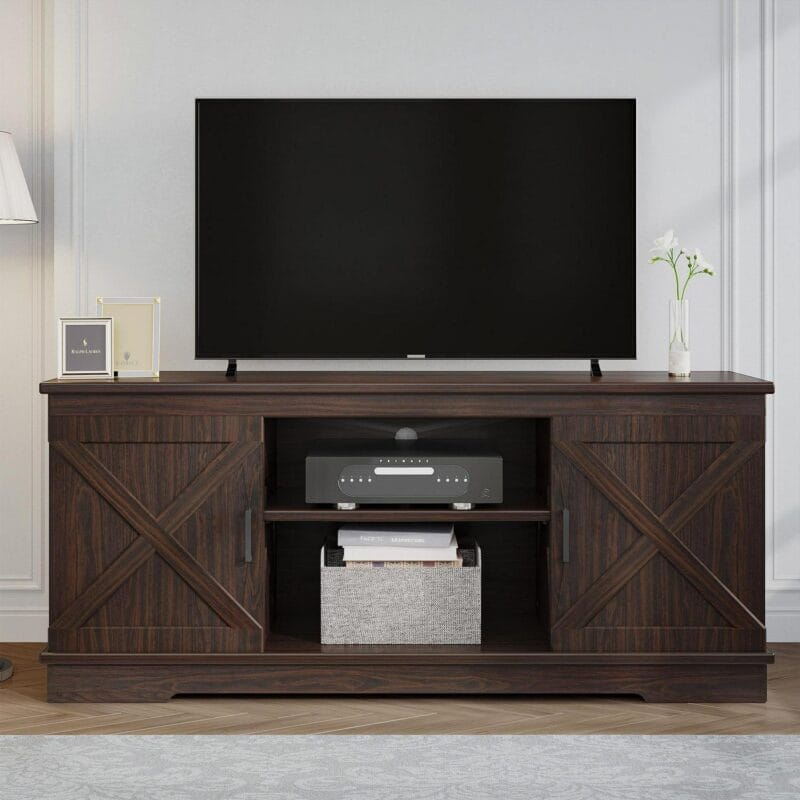 Dextrus Farmhouse TV Stand for 65 inch TV, Entertainment Center for Living Room, TV Media Console Cabinet, Brown - Image 2