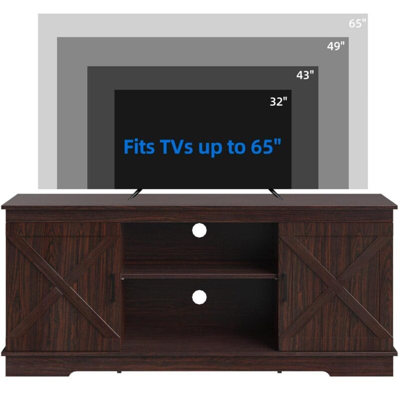 Dextrus Farmhouse TV Stand for 65 inch TV, Entertainment Center for Living Room, TV Media Console Cabinet, Brown - Image 5