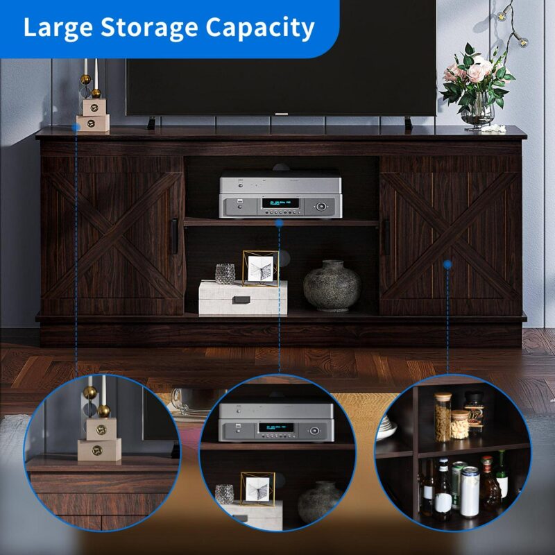 Dextrus Farmhouse TV Stand for 65 inch TV, Entertainment Center for Living Room, TV Media Console Cabinet, Brown - Image 3