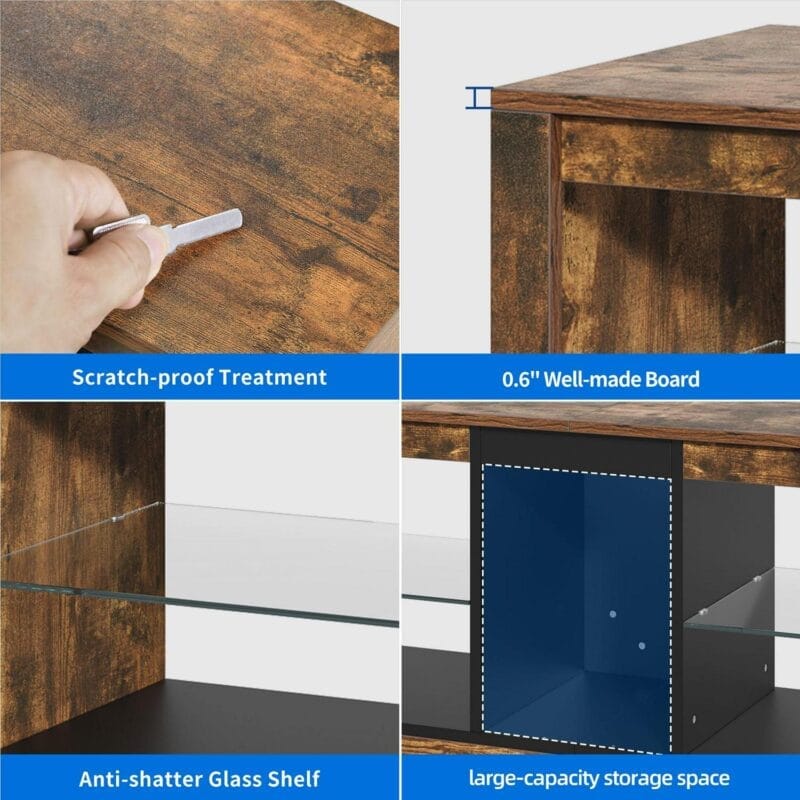 Dextrus TV Stand with LED Ambient Lights, Modern TV Stand with Open Shelf Storage Cabinet for 62 inch TV, Brown - Image 6