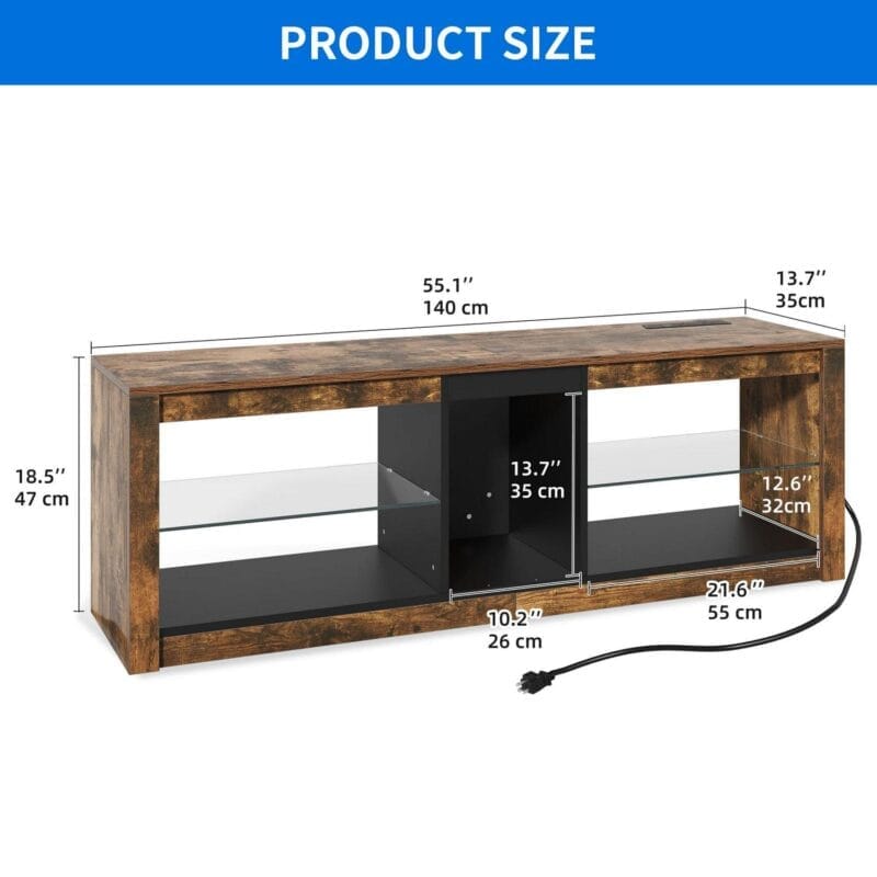 Dextrus TV Stand with LED Ambient Lights, Modern TV Stand with Open Shelf Storage Cabinet for 62 inch TV, Brown - Image 7