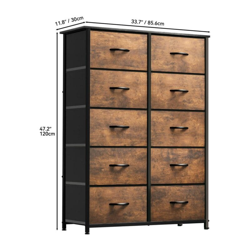 Dextrus Tall 10 Drawer, Fabric Storage Tower-Organizer Unit for Bedroom, Living Room, Hallway, Closets and Nursery Dresser, Rustic Brown - Image 5