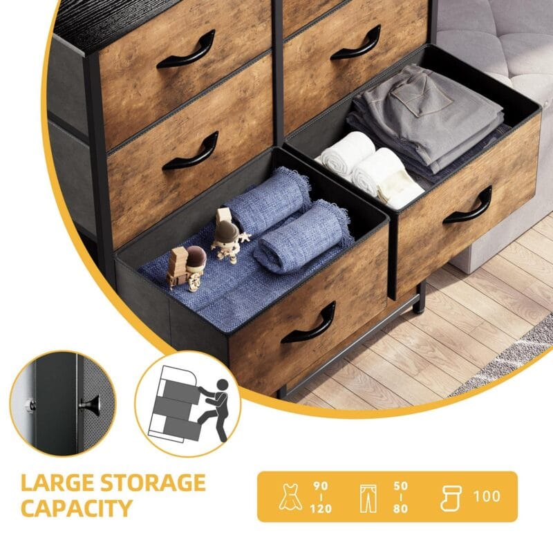 Dextrus Tall 10 Drawer, Fabric Storage Tower-Organizer Unit for Bedroom, Living Room, Hallway, Closets and Nursery Dresser, Rustic Brown - Image 3