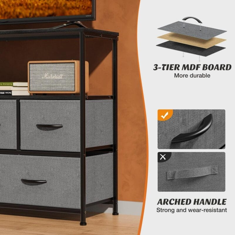 Dresser for Bedroom TV Stand with Storage Entertainment Center Dresser with 5 Fabric Drawers with Open Storage Shelf for Bedroom Living Room Hallway - Image 7