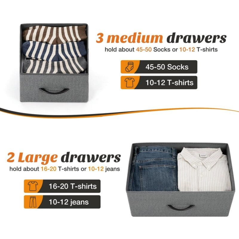 Dresser for Bedroom TV Stand with Storage Entertainment Center Dresser with 5 Fabric Drawers with Open Storage Shelf for Bedroom Living Room Hallway - Image 4