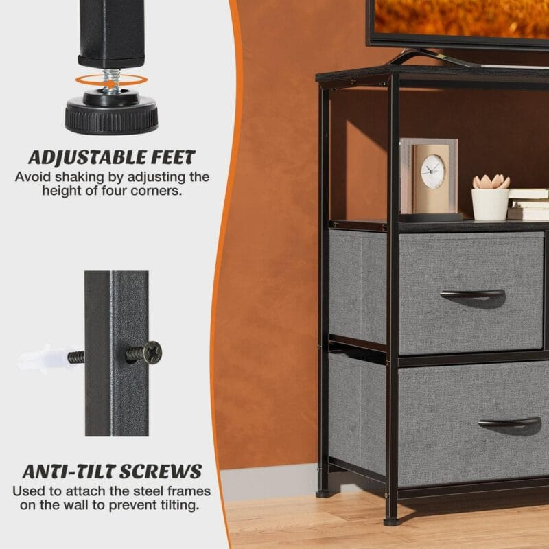 Dresser for Bedroom TV Stand with Storage Entertainment Center Dresser with 5 Fabric Drawers with Open Storage Shelf for Bedroom Living Room Hallway - Image 6
