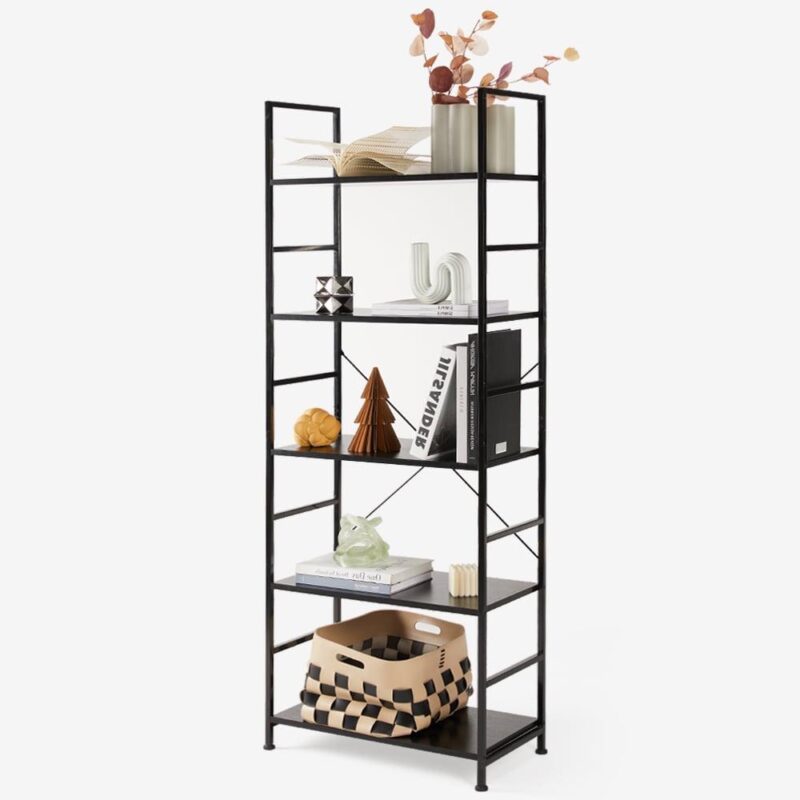 EDX Bookcase, 5 Tier Book Shelf, Storage Shelf, Classic Modern Bookcase for CDs, Movies, Books, Industrial Bookcase for Home Office, Living Room, Kitchen, Bedroom, Black - Image 6