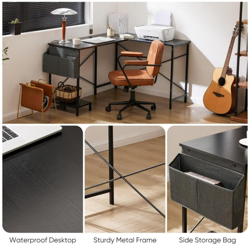 EDX L Shaped Computer Corner Desk, Gaming Table 50 inch PC Writing Study Desk for Home Office Dorm Small Space, Black - Image 7