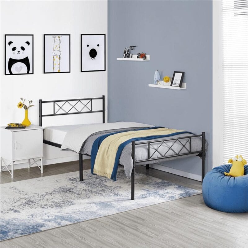 Easyfashion Journee x-Design Metal Platform Twin Bed, Black