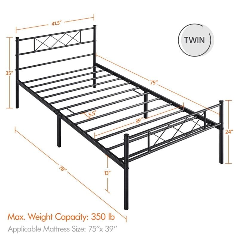 Easyfashion Journee x-Design Metal Platform Twin Bed, Black - Image 4