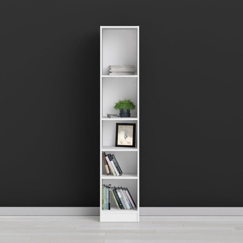 Element Collection Tall Narrow 5 Shelf Bookcase, White