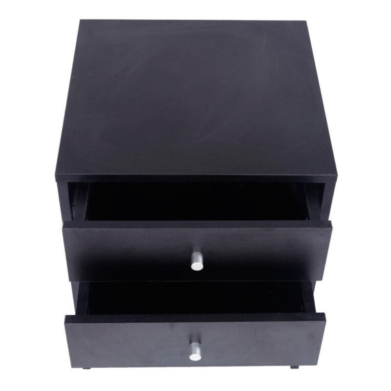 FCH UBesGoo 2 Drawers Wooden Nightstand in Black Finish Bedside Table Bedroom Best Furniture - Image 4