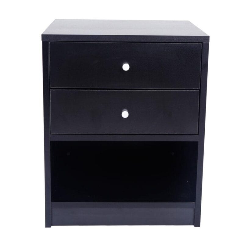 FCH UBesGoo 2 Drawers Wooden Nightstand in Black Finish Bedside Table Bedroom Best Furniture - Image 3
