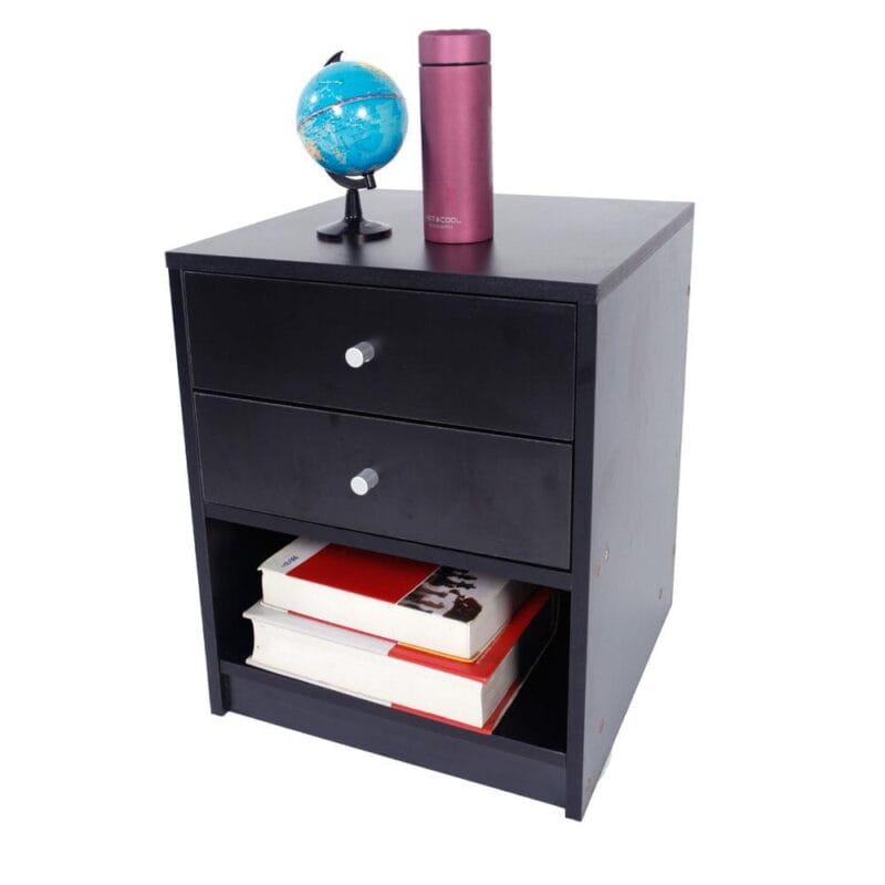 FCH UBesGoo 2 Drawers Wooden Nightstand in Black Finish Bedside Table Bedroom Best Furniture - Image 5