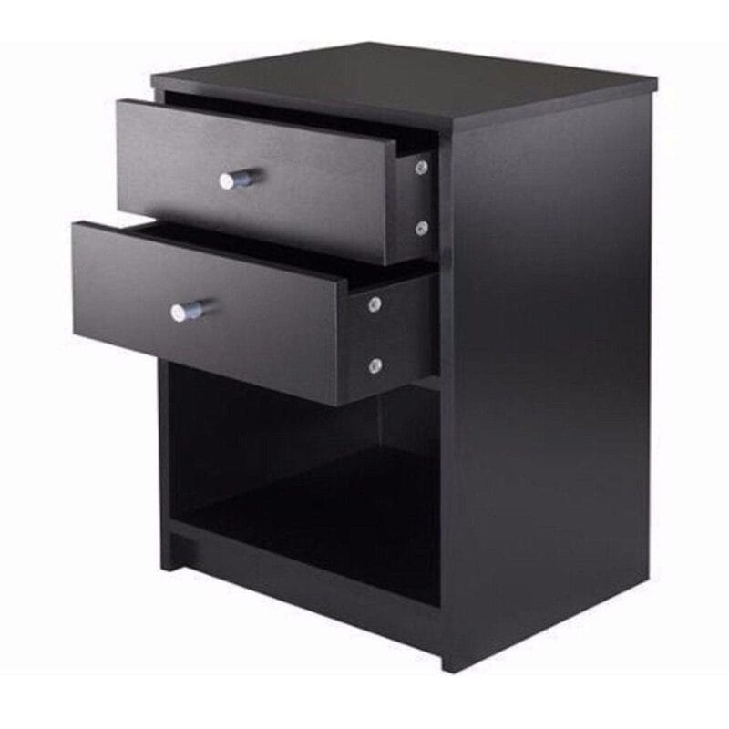 FCH UBesGoo 2 Drawers Wooden Nightstand in Black Finish Bedside Table Bedroom Best Furniture - Image 2