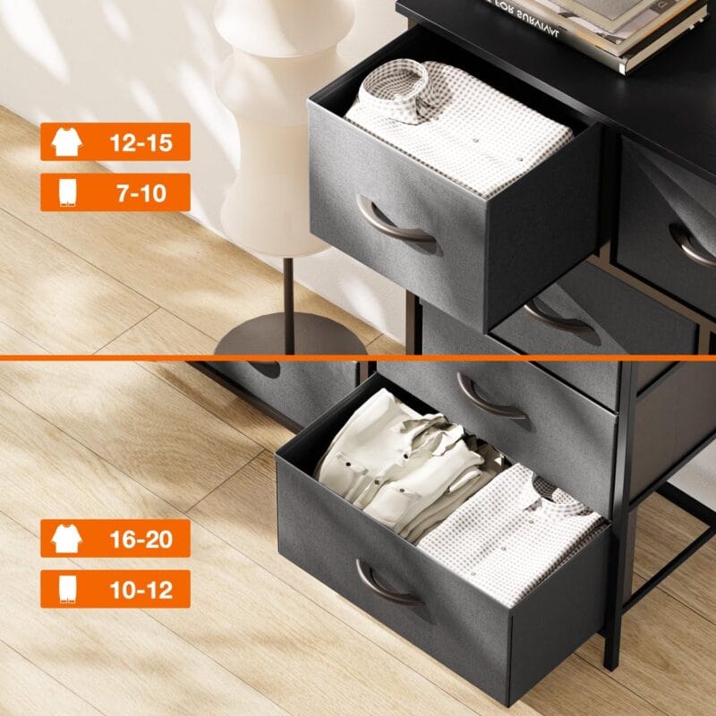 Fabric Storage Dresser with 9 Drawers, Steel Frame and Wooden Top for Bedroom, Closet, Entryway and Nursery, Gray - Image 5