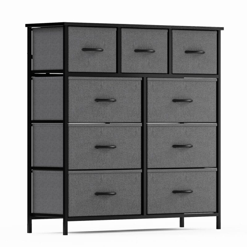 Fabric Storage Dresser with 9 Drawers, Steel Frame and Wooden Top for Bedroom, Closet, Entryway and Nursery, Gray - Image 6