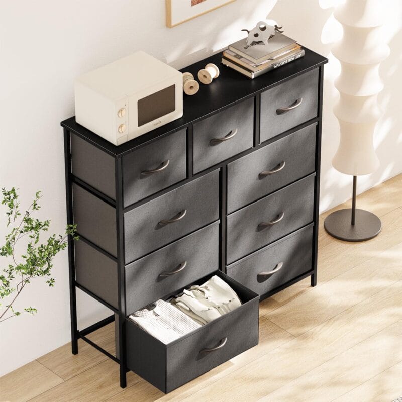 Fabric Storage Dresser with 9 Drawers, Steel Frame and Wooden Top for Bedroom, Closet, Entryway and Nursery, Gray - Image 3
