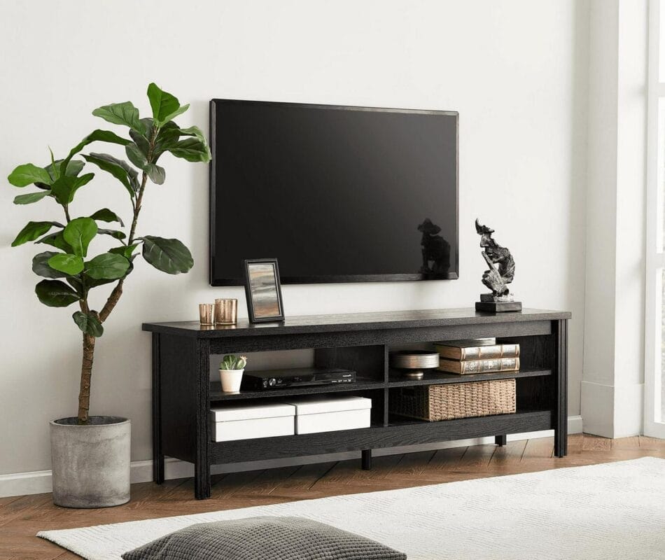 Farmhouse TV Stand for 65 60 Inch TV, Wood TV Media Console for 55 inch TV with 4 Cubby for Living Room Bedroom, Black - Image 2