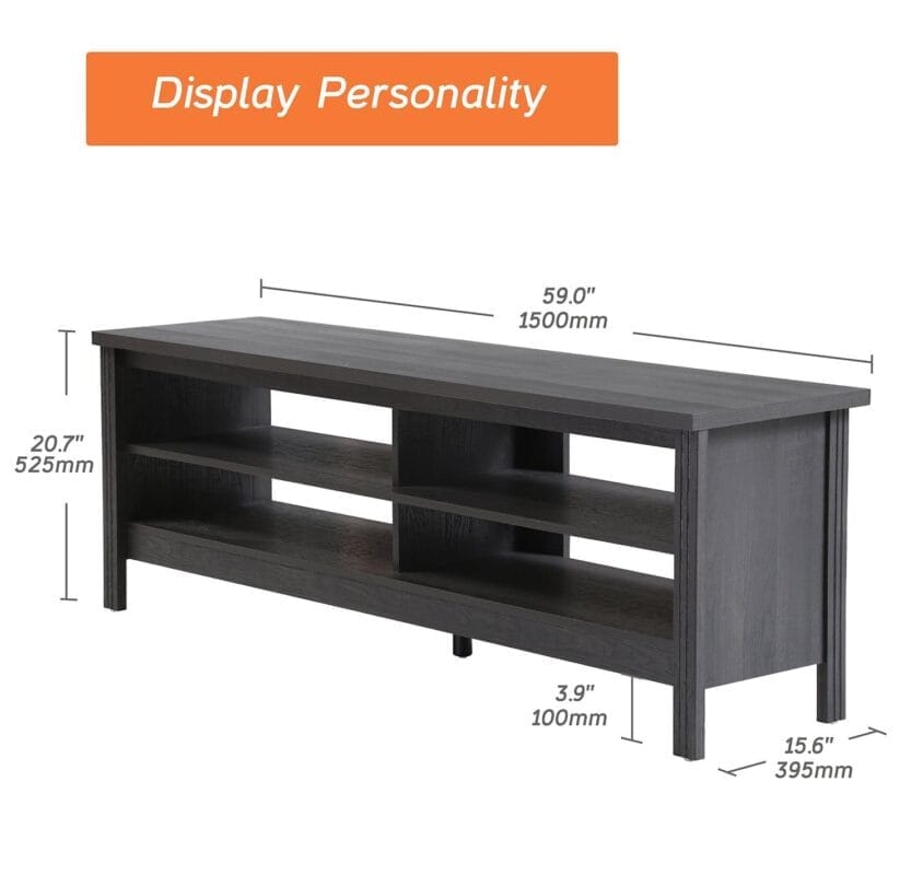 Farmhouse TV Stand for 65 60 Inch TV, Wood TV Media Console for 55 inch TV with 4 Cubby for Living Room Bedroom, Black - Image 4