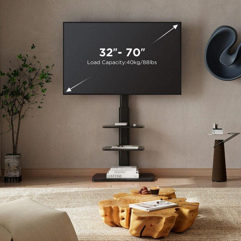 Fitueyes Swivel TV Stand with Adjustable Shelf for TVs up to 70 , Black - Image 3
