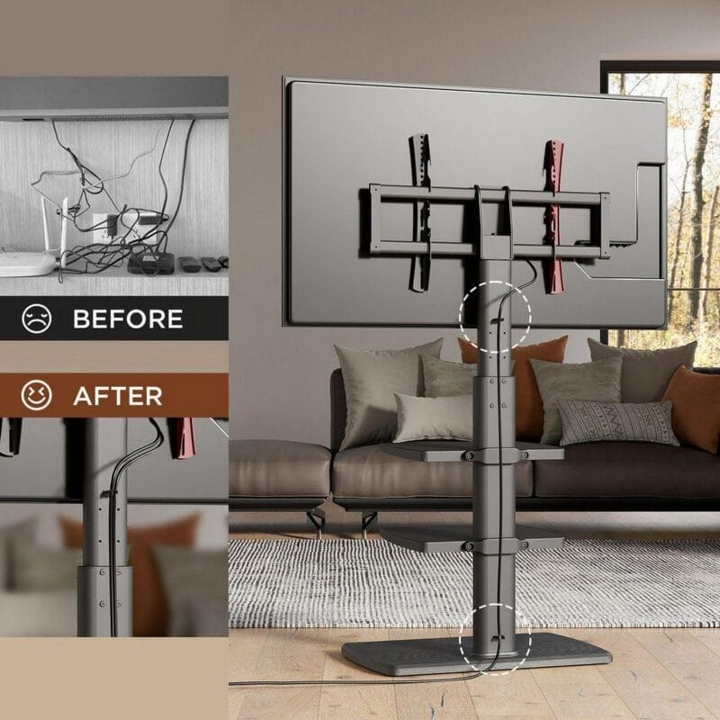 Fitueyes Swivel TV Stand with Adjustable Shelf for TVs up to 70 , Black - Image 4