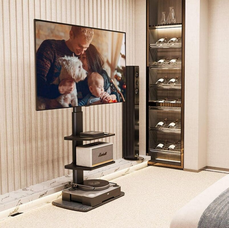 Fitueyes Swivel TV Stand with Adjustable Shelf for TVs up to 70 , Black