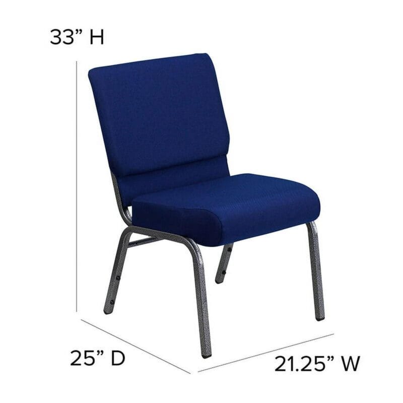 Flash Furniture HERCULES Series 21''W Stacking Church Chair in Navy Blue Fabric - Silver Vein Frame - Image 6