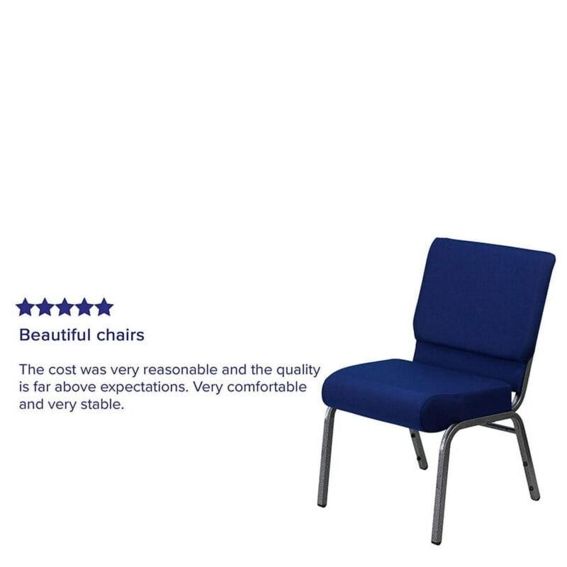 Flash Furniture HERCULES Series 21''W Stacking Church Chair in Navy Blue Fabric - Silver Vein Frame - Image 4